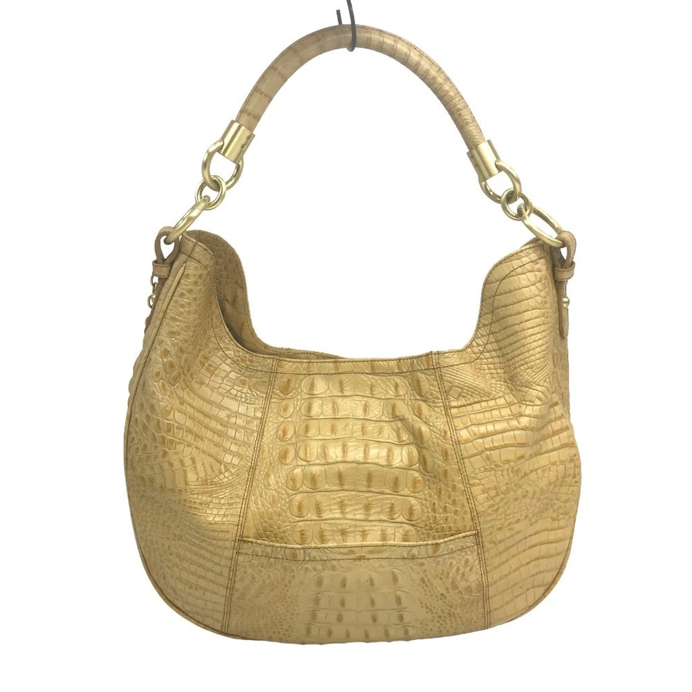 BRAHMIN Carmela Melbourne Hobo Shoulder Bag Croc-Embossed Leather Honey Caramel